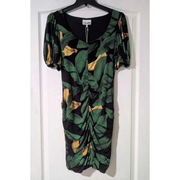 Ganni | Banana Print Ruched Jersey Mini Dress - Picture 3 of 14